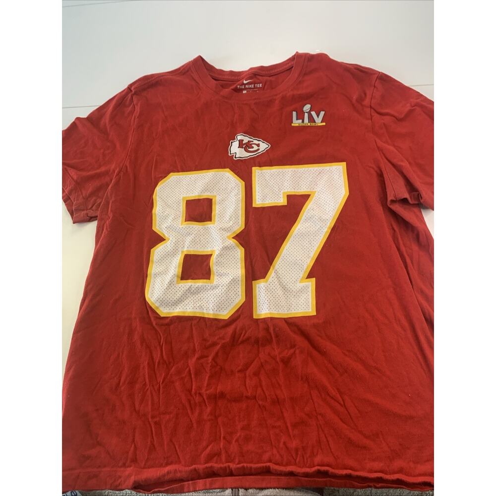 Nike Kansas City Chiefs Travis Kelce #87 Superbowl LIV T-Shirt Sz Large Red